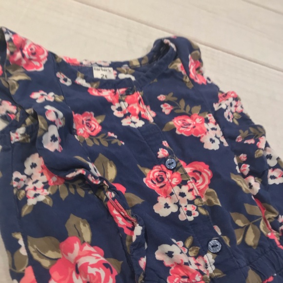 8/$25 Carter’s Navy Flower Ruffle Romper 2T - Picture 5 of 16